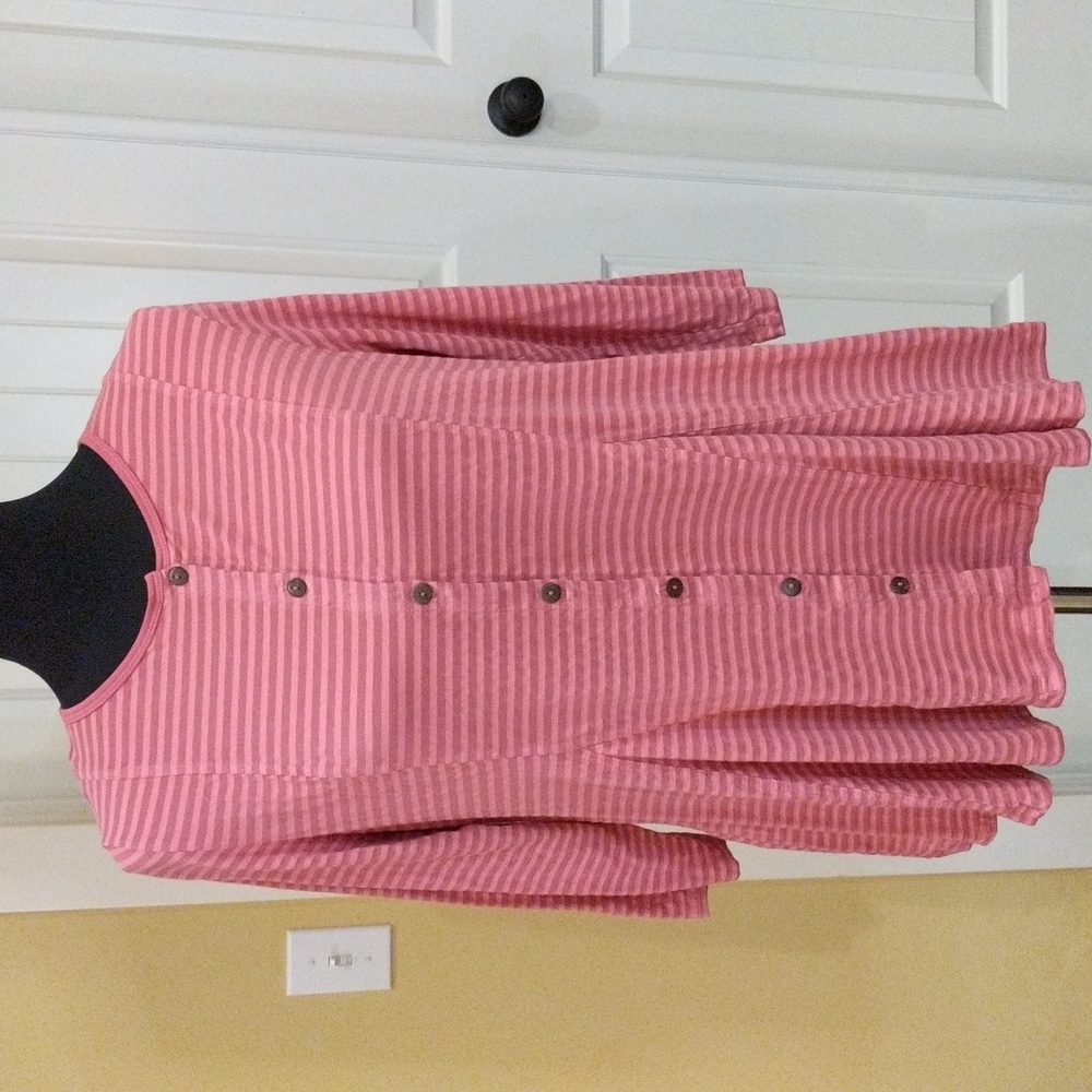 Heartstrings Pink and Mauve Stripped Button Down Flared Hem Tunic